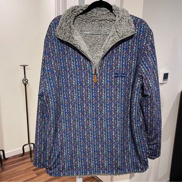 USA Palm Men Large Reversible Sherpa 1/4 Zip Pullover Jacket Gray Blue Geometric - Picture 3 of 16